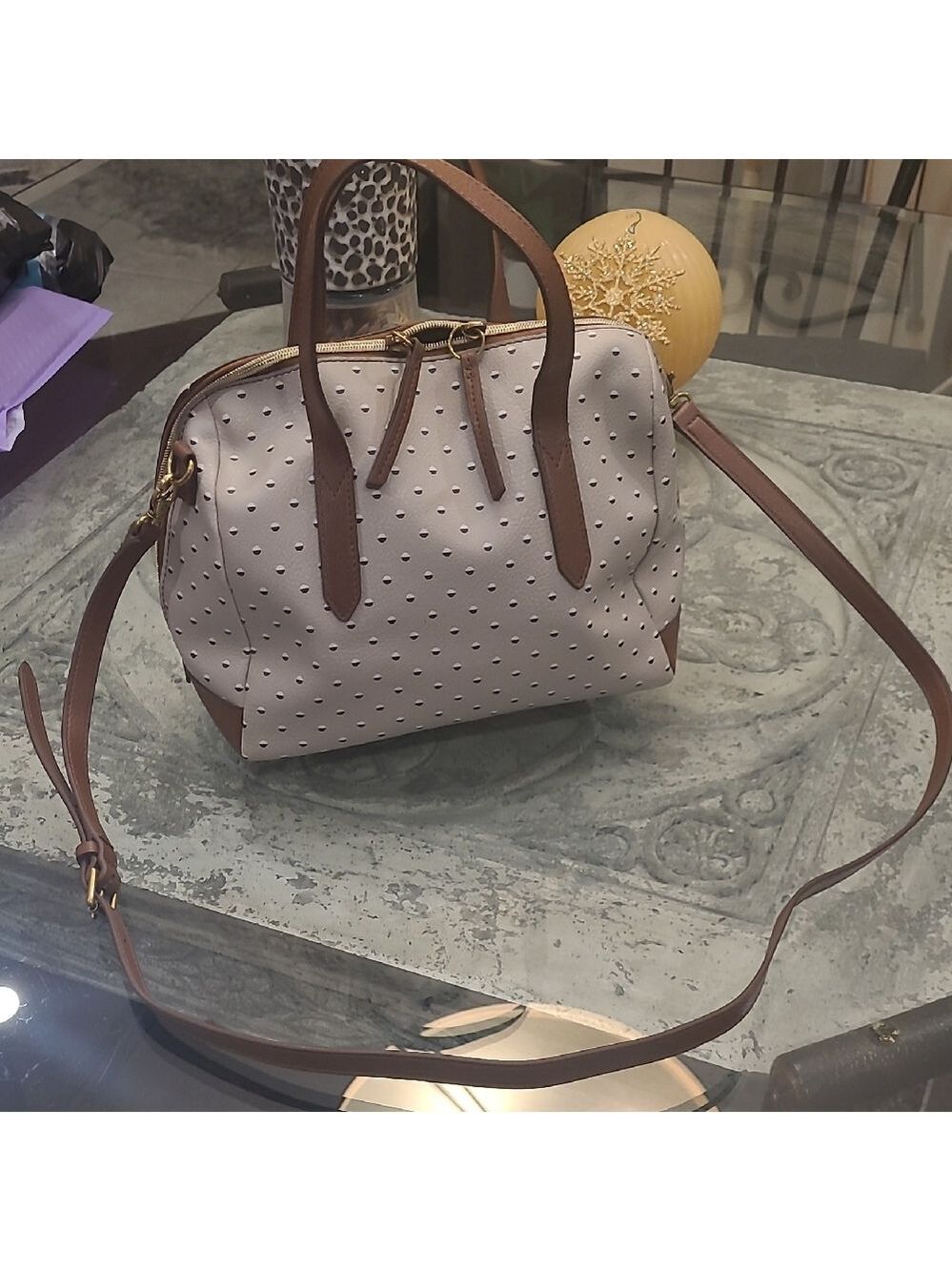 Fossil Cross Body Satchel Polka Dot Handbag Like New